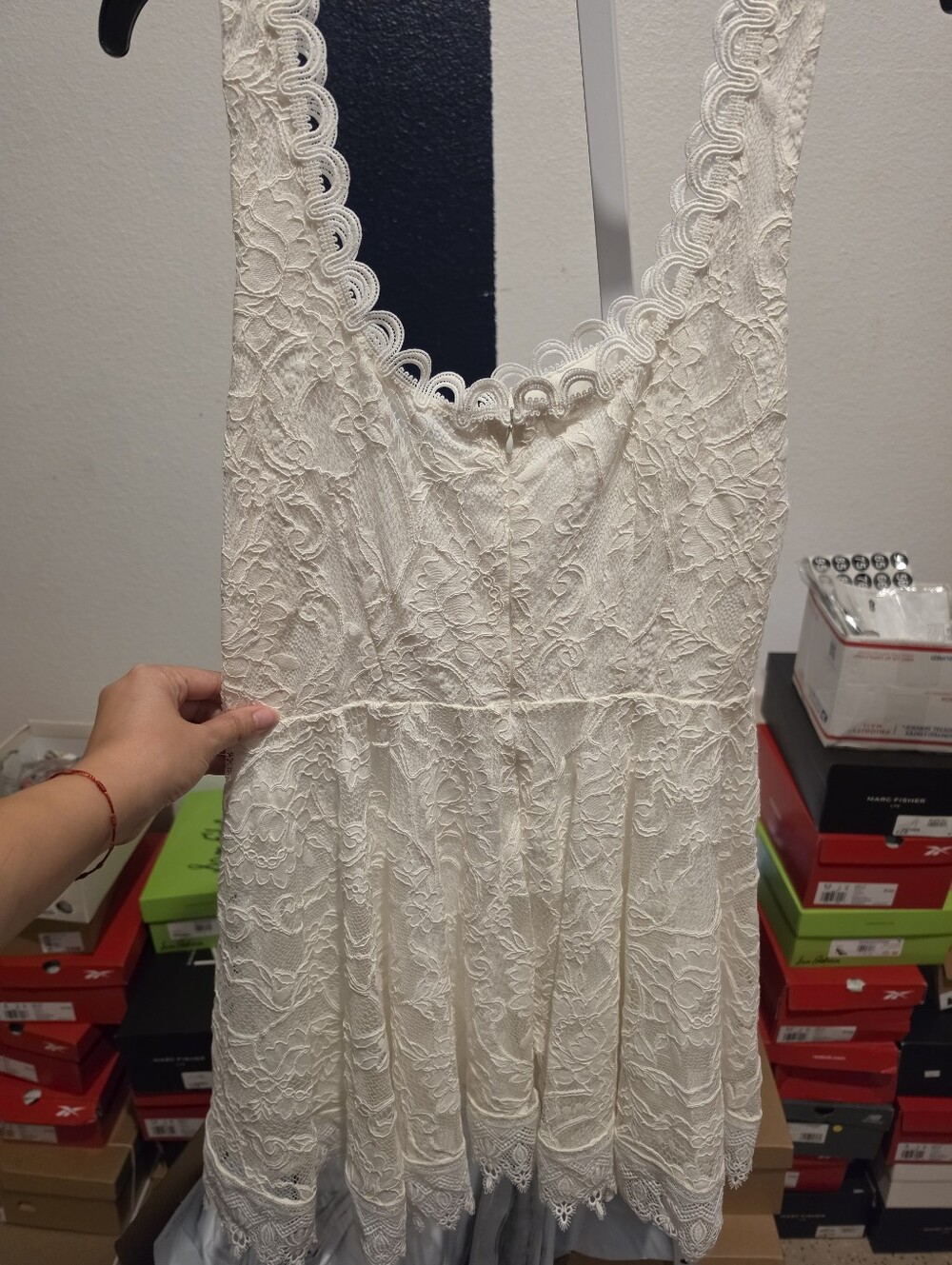 395$ Waimari Square Neck Havana Lace Mini Dress Women's Size L White - Picture 11 of 11